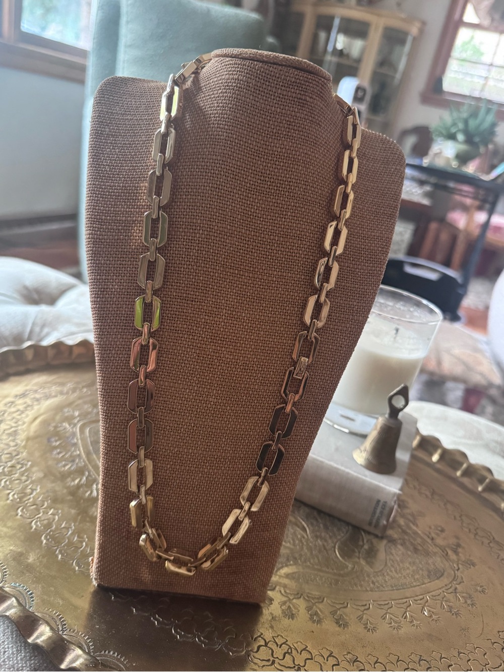 St. John Gold Rectangular Chain Link Chunky Necklace